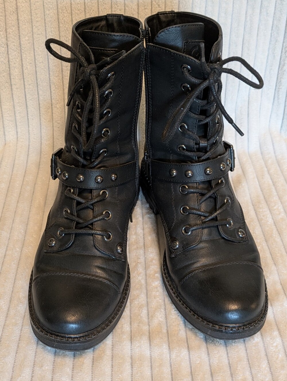 Guess Black Lace-Up Combat Boots with Buckle Detail - Picture 2 of 4
